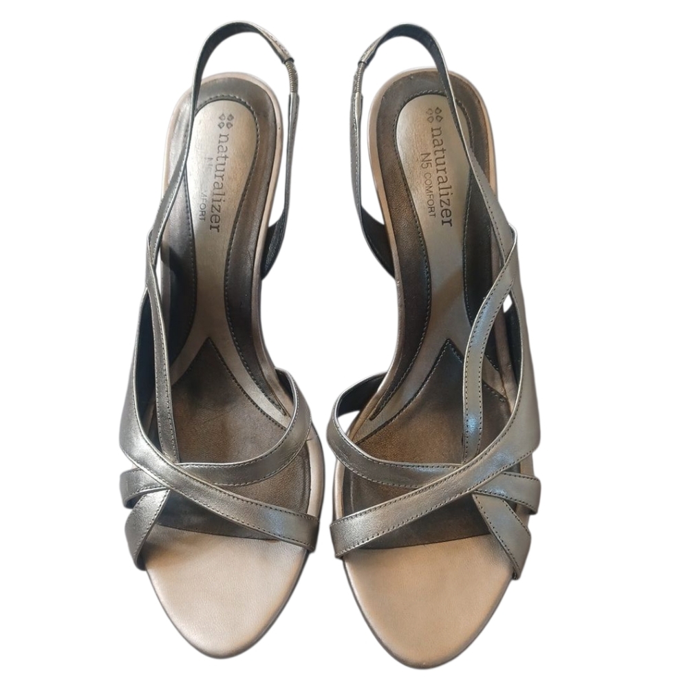 Naturalizer Metallic Slingback Sandals - Pewter